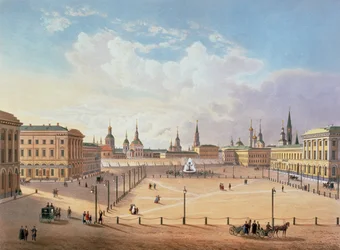La Plaza del Teatro en Moscú, impreso por Jacottet y Bachelier, 1830s